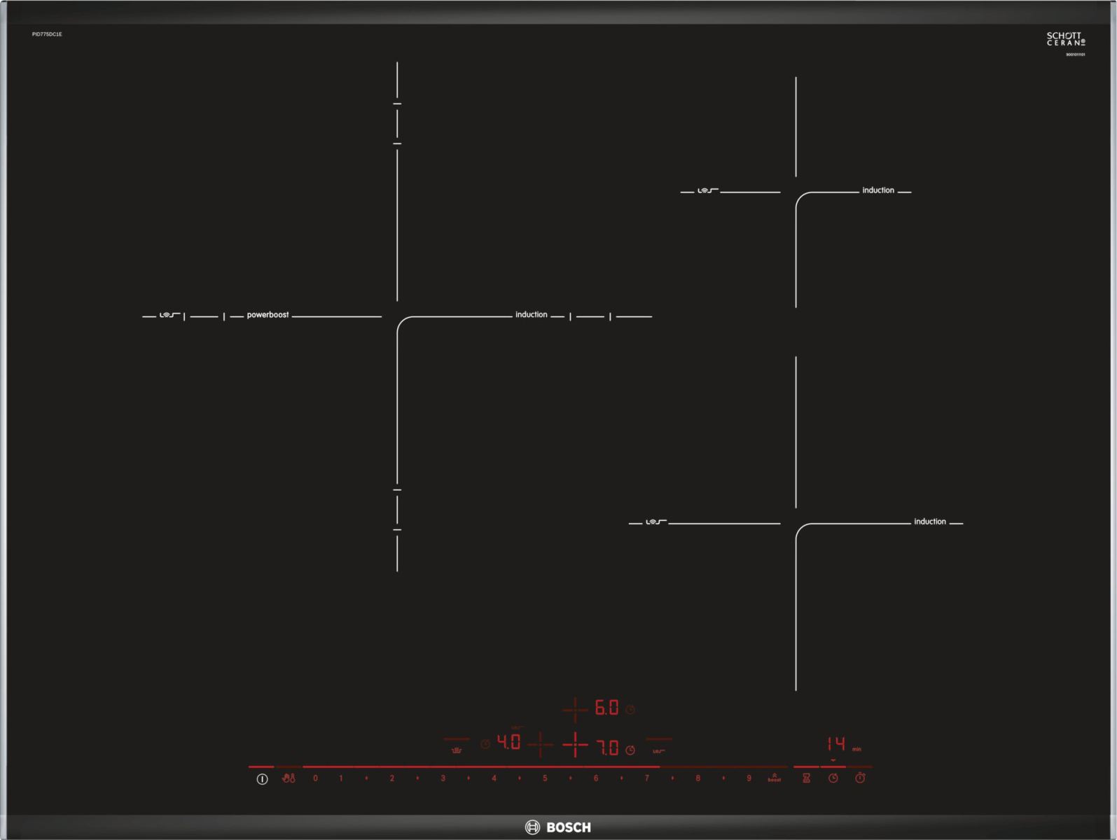 Bếp Từ Bosch PID775DC1E 4 BẾP TỪ BOSCH PID775DC1E - VÙNG NẤU RỘNG, CẢM BIẾN TỰ ĐỘNG HIỆN ĐẠI