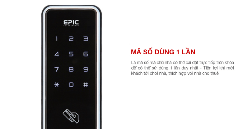 KHÓA CỬA ĐIỆN TỬ EPIC TOUCH HOOK 8 Mã số dùng 1 lần tiện dụng cho khách tới chơi nhà