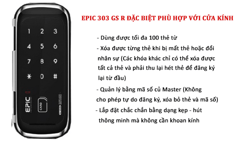 KHÓA CỬA ĐIỆN TỬ EPIC ES-303 GS R 10 Chức năng nổi bật: