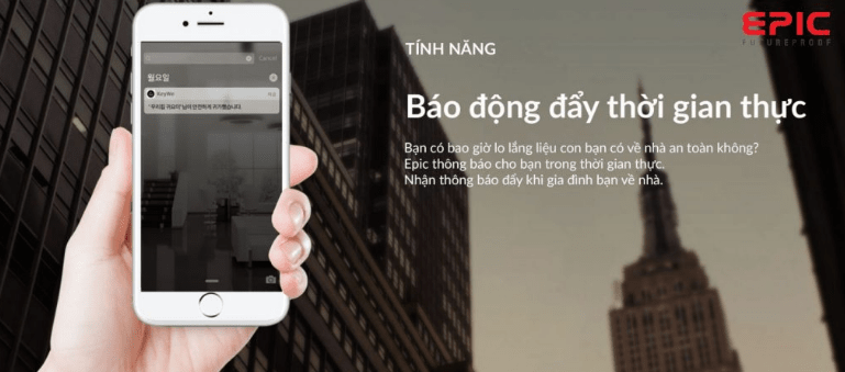 Khoá điện tử Epic 9000K 13 Hệ thống báo động đẩy thời gian qua Smart phone