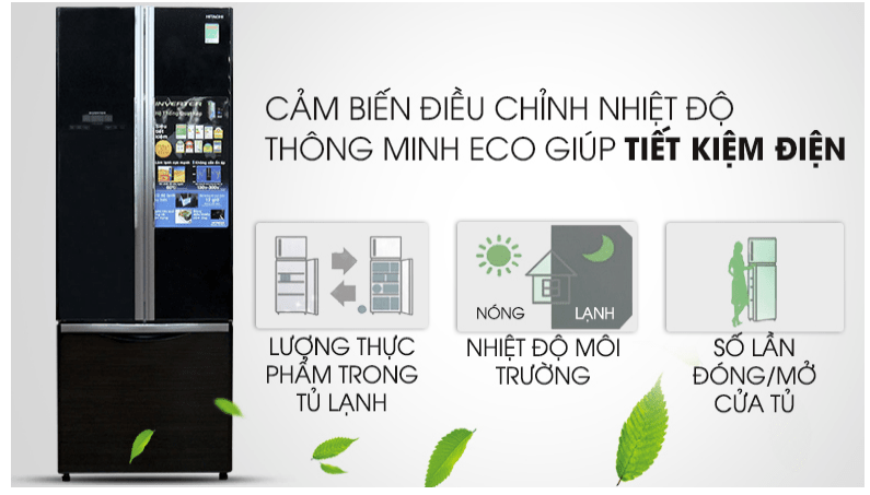 tủ lạnh Hitachi inverter 382 lít R-WB475PGV2 GBK Công nghệ Inverter tích hợp cảm biến Eco giúp tiết kiệm điện tối ưu
