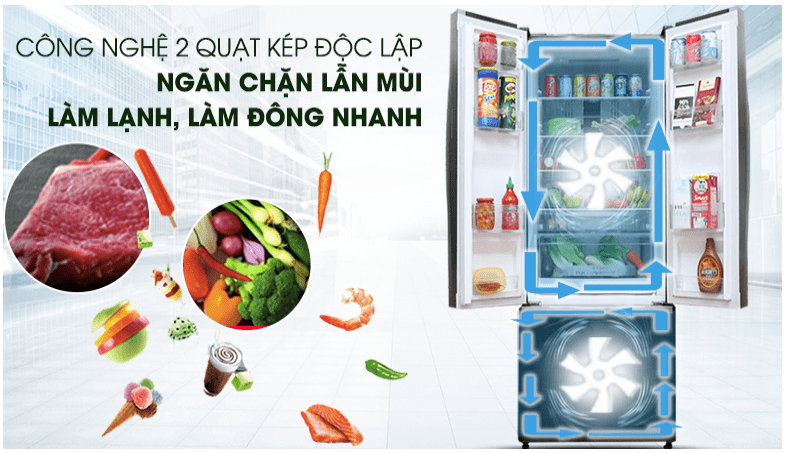 Tủ lạnh Hitachi R-WB475PGV2 GBK Làm lạnh nhanh hơn với hệ thống làm lạnh kép