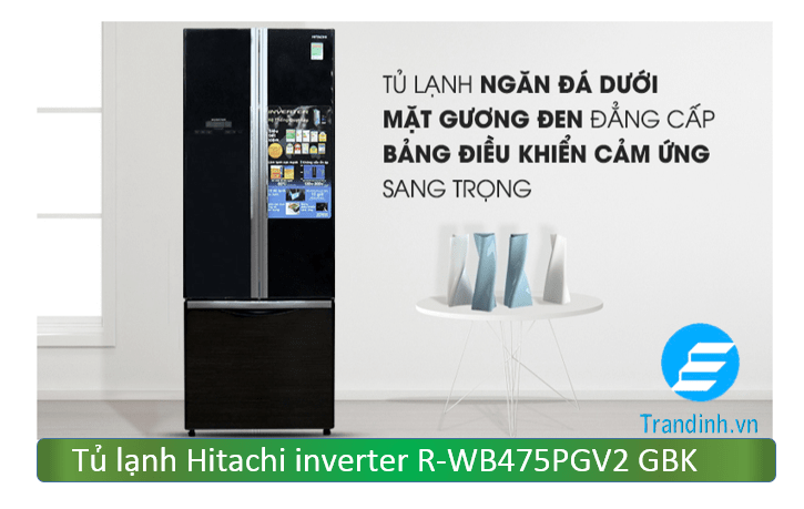 Tủ lạnh Hitachi R-WB475PGV2 GBK có thiết kế sang trọng, cửa mặt gương đẳng cấp