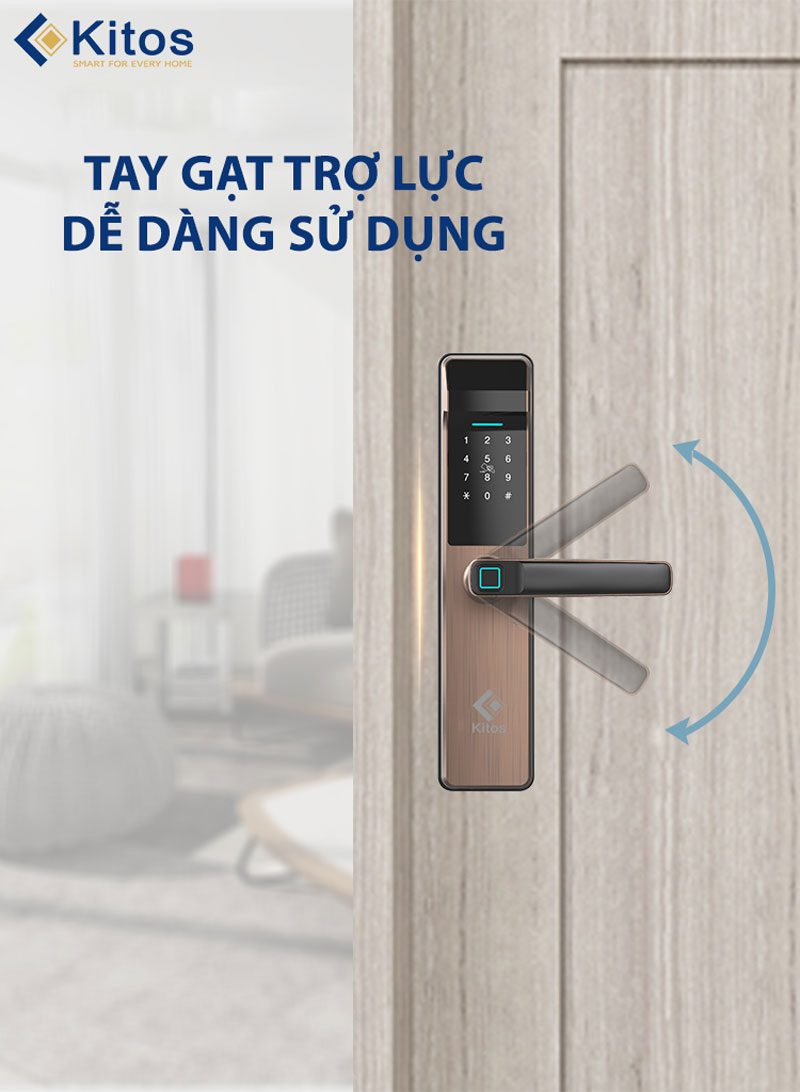 Khoá cửa điện tử Kitos KT-G300 Plus - Vân tay, mã số, thẻ từ, App 2 Khóa vân tay Kitos KT-G300 Plus sử dụng tay gạt trợ lực tiện ích