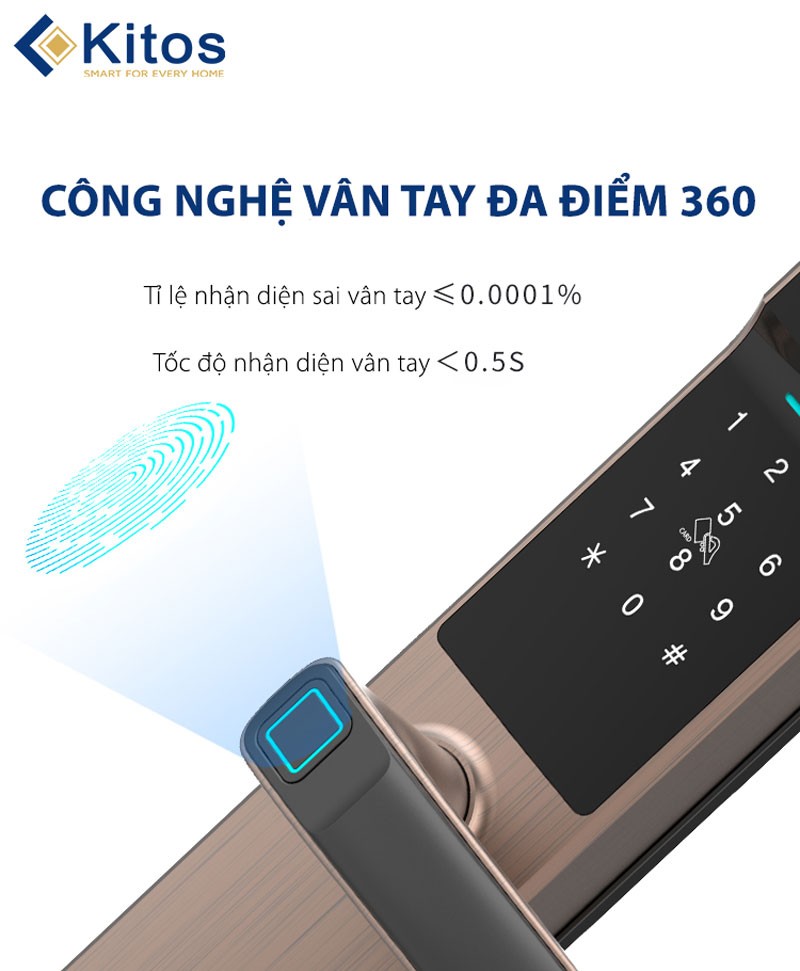 Khoá cửa điện tử Kitos KT-G300 Plus - Vân tay, mã số, thẻ từ, App 3 Đa dạng các phương thức mở khoá cửa Kitos KT-G300 Plus