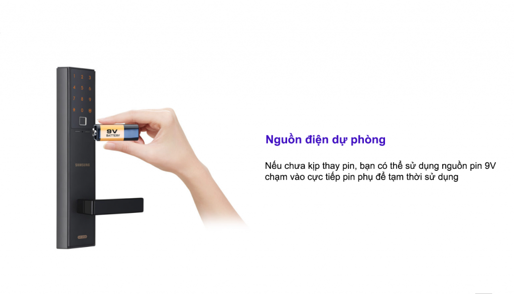 Khoá vân tay SamSung SHP DH538 13 11. Nguồn điện dự phòng khi cần thiết