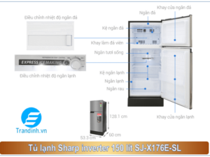 Hỉnh ảnh mô tả tổng quát tủ lạnh Sharp Inverter 150 lít SJ-X176E-SL