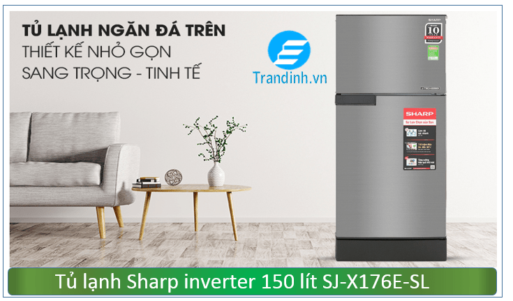 Thiết kế tủ lạnh Sharp SJ-X176E-SL gọn nhẹ, gam màu bạc sang trọng