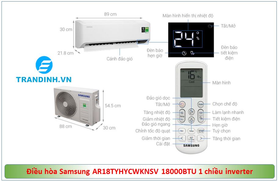 Điều hòa Samsung AR18TYHYCWKNSV 18000BTU 1 chiều inverter 6 1. Tổng quan sản phẩm Điều hòa Samsung AR18TYHYCWKNSV 18000BTU 1 chiều inverter