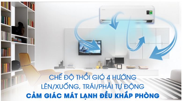 Điều hòa Samsung AR18TYHYCWKNSV 18000BTU 1 chiều inverter 13 8. Máy lạnh SamSung AR18TYHYCWKNSV lan toả hơi lạnh đều và xa hơn với tự động đảo gió 4 hướng