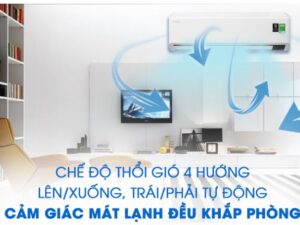 Điều hòa Samsung AR18TYHYCWKNSV 18000BTU 1 chiều inverter 4 8. Máy lạnh SamSung AR18TYHYCWKNSV lan toả hơi lạnh đều và xa hơn với tự động đảo gió 4 hướng
