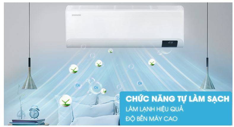 Điều hòa Samsung AR18TYHYCWKNSV 18000BTU 1 chiều inverter 16 11. Dàn máy điều hòa giúp làm lạnh hiệu quả, độ bền máy cao với chức năng tự làm sạch