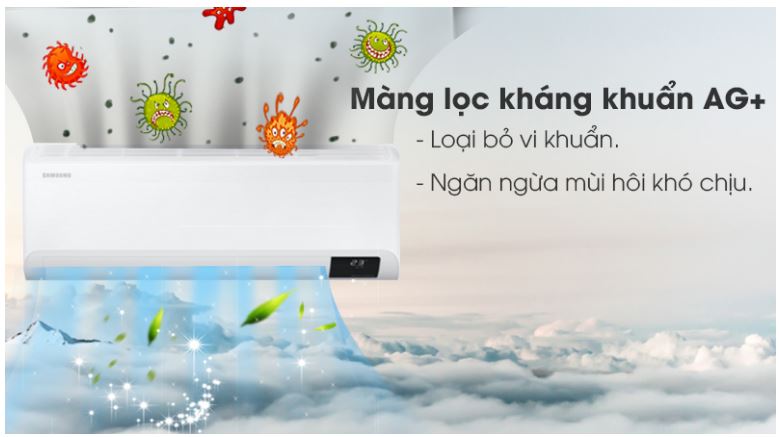 Điều hòa Samsung AR18TYHYCWKNSV 18000BTU 1 chiều inverter 11 6. Máy lạnh SamSung AR18TYHYCWKNSV loại bỏ vi khuẩn, mùi hôi khó chịu nhờ màng lọc kháng khuẩn Ag+