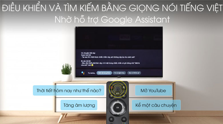 Có Remote tìm kiếm bằng giọng nói Tiếng Việt nhờ có sự hỗ trợ của Assistant