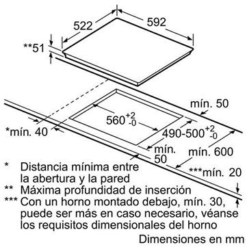 Bếp từ Bosch PIJ675FC1E 8 6. Kích thước lắp đặt sản phẩm bếp từ Bosch PIJ675FC1E
