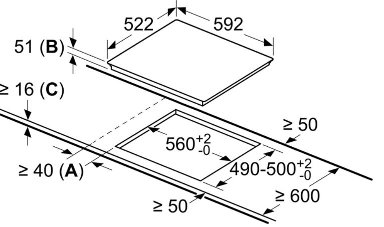 Bếp từ Bosch PXJ651FC1E 6 6. Kích thước lắp đặt sản phẩm bếp từ Bosch PXJ651FC1E