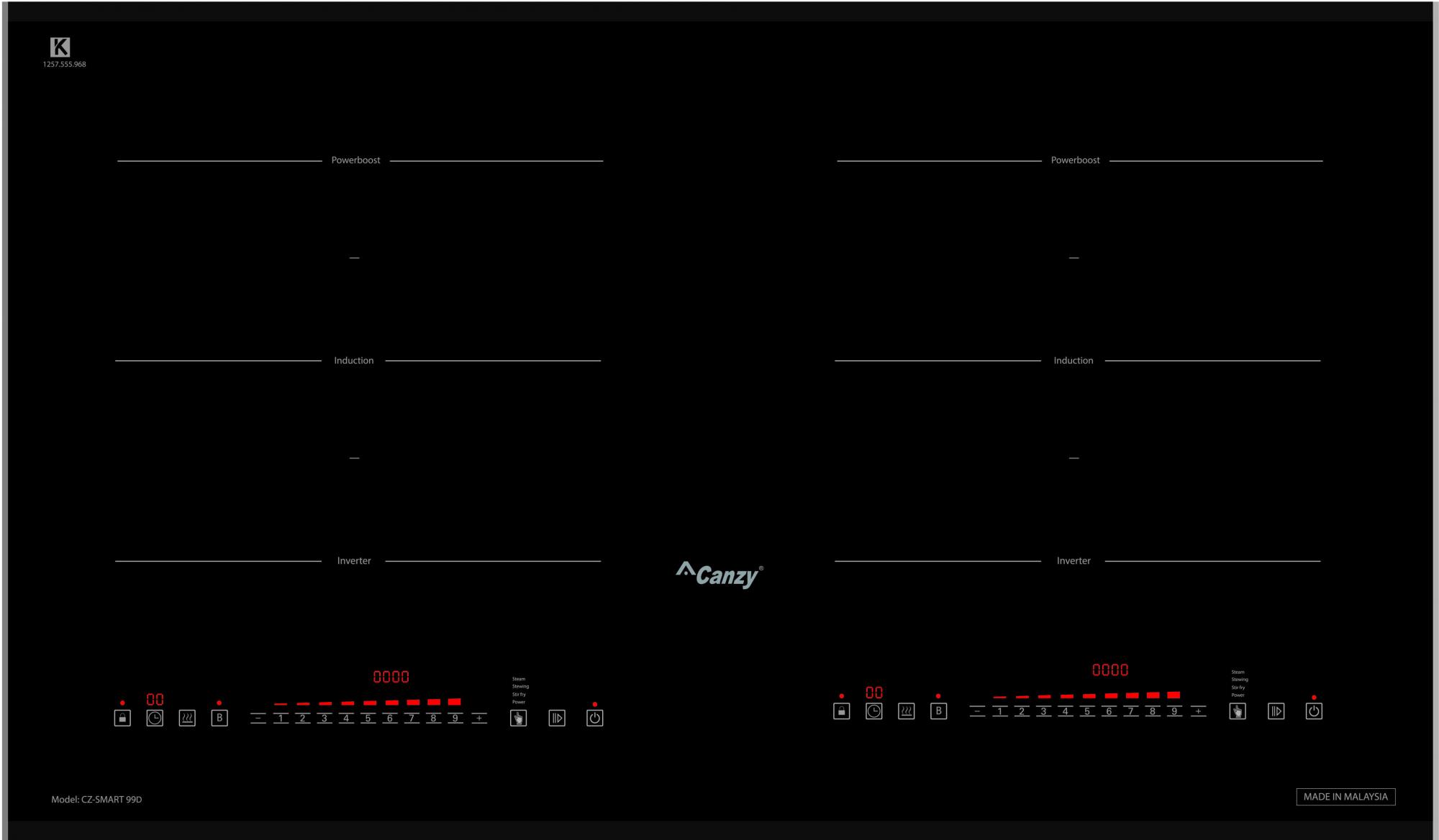 Bếp từ Canzy CZ Smart 99D 1 1. Bếp từ Canzy CZ Smart 99D sử dụng mặt kính Kang'er vát cạnh, sơn nghệ thuật sang trọng.