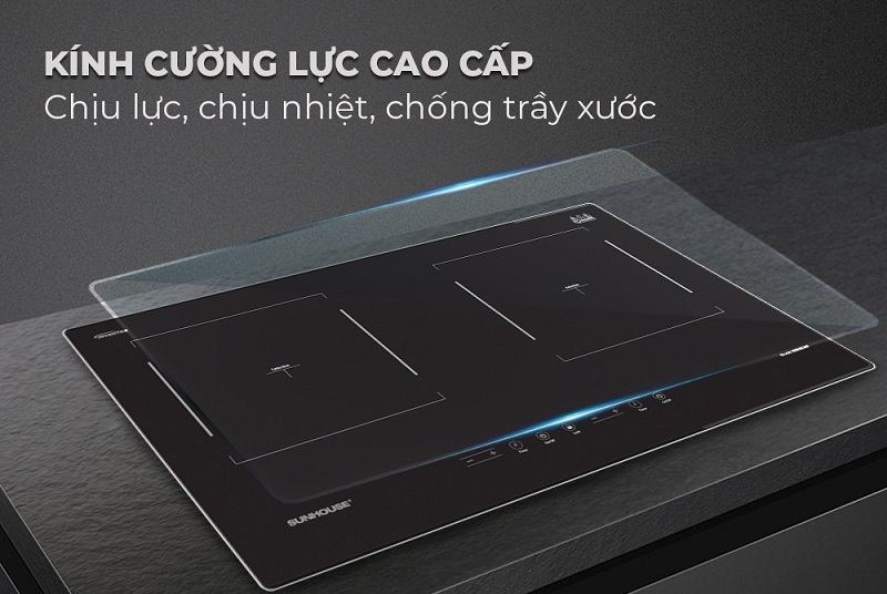 Bếp từ đôi Sunhouse SHB98-HP 9 3. Mặt kính chịu lực, chịu nhiệt tốt.