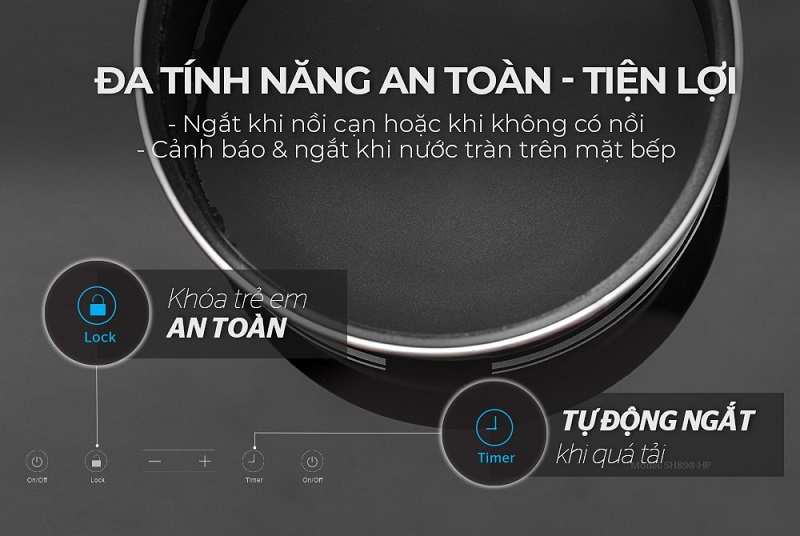 Bếp từ đôi Sunhouse SHB98-HP 11 6. An toàn cho người sử dụng của SHB98-HP.