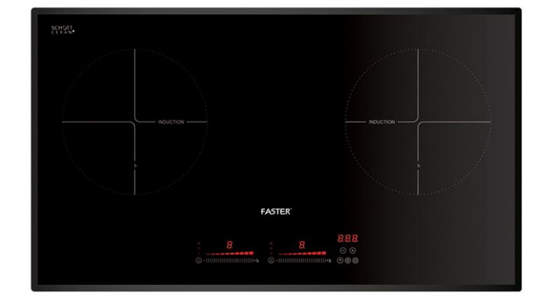 1. Bếp từ Faster FS 742G gồm 2 vùng nấu với tổng công suất tối đa là 4000W