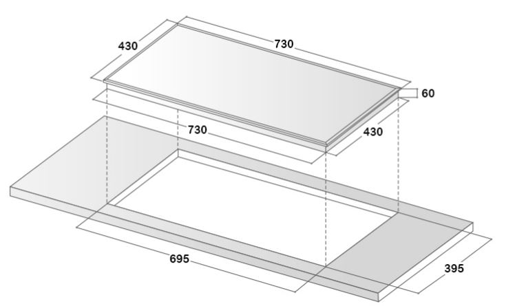 Bếp từ Kocher DI-633 8 Kích thước lắp đặt bếp từ Kocher DI-633