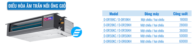 Các loại điều hoà dairry: loại âm trần nối ống gió