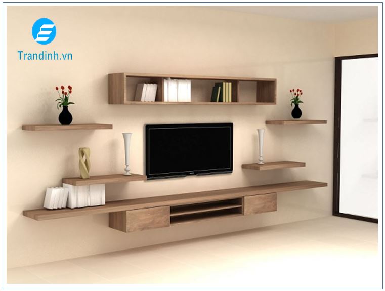 Kệ tivi treo tường bằng gỗ công nghiệp thiết kế bắt mắt sang trọng