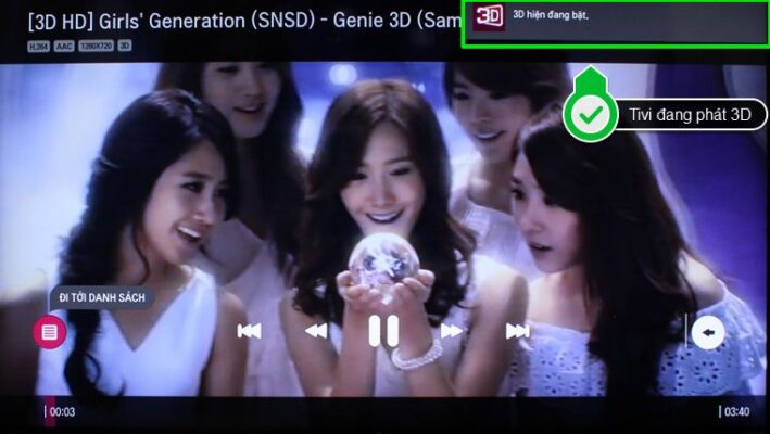 - Video được phát dưới định dạng 3D