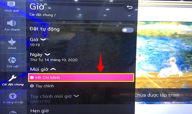 Cách cài đặt thời gian, múi giờ trên Smart tivi LG【 A đến Z 】 8 Chọn mục "Múi giờ"