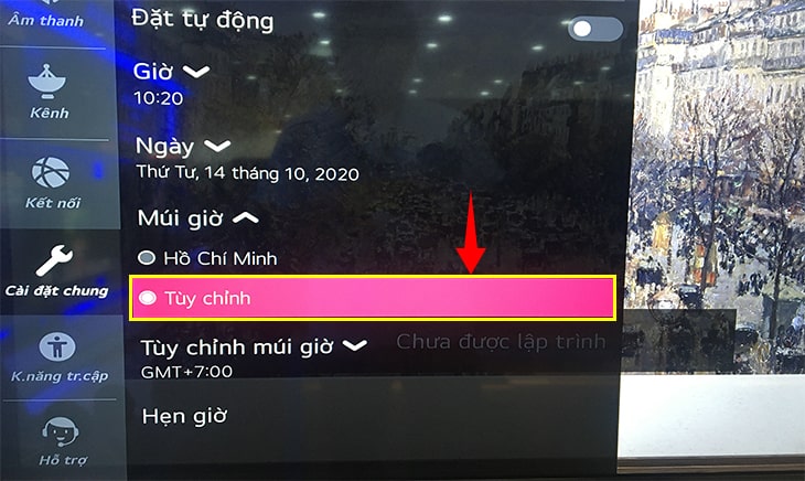 Cách cài đặt thời gian, múi giờ trên Smart tivi LG【 A đến Z 】 9 Chọn mục "Múi giờ"
