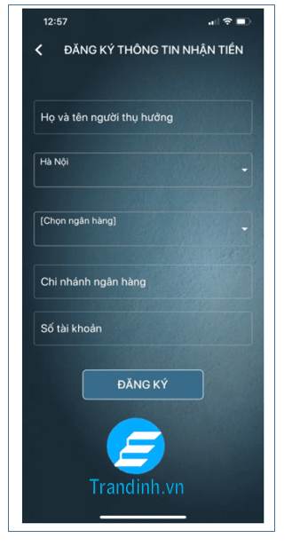 Hướng dẫn đăng ký bảo hành điều hoà Casper mới nhất 4 Bước 3: Điền thông tin ngân hàng thụ hưởng