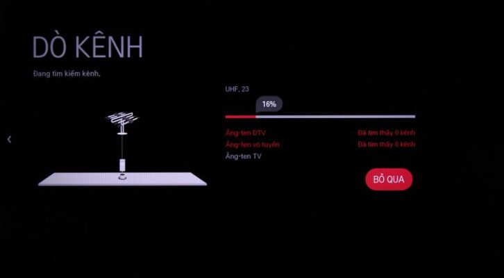 Tivi đang tiến hành dò kênh