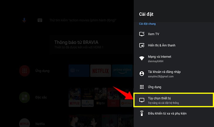 Sau đó, chọn mục "Tùy chọn thiết bị".