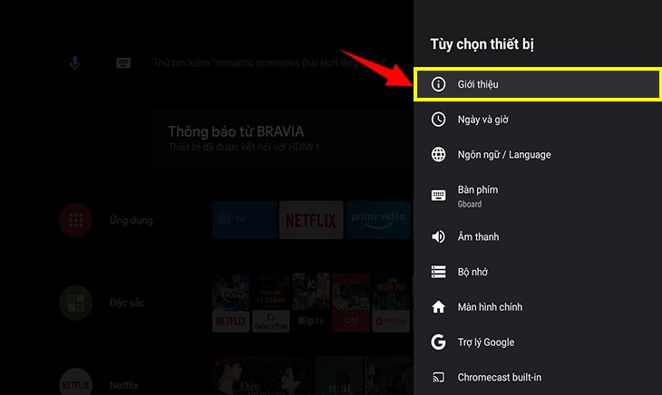 Bạn chọn vào mục "Giới thiệu".