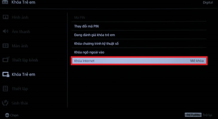  Bạn di chuyển xuống mục "Khóa internet" để khóa việc sử dụng internet.