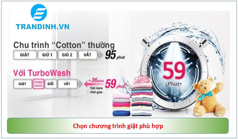 Chọn chu trình giặt phù hợp với chất vải, khối lượng