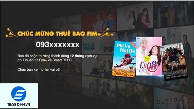 Sau khi nhập mật khẩu đăng ký hoàn tất, tivi hiện lên thông báo chúc mừng là đã kích hoạt gói khuyễn mãi thành công.