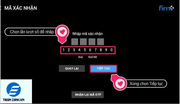 Nhập mã xác nhận mà bạn nhận được ở bước 6. Chọn Tiếp tục.