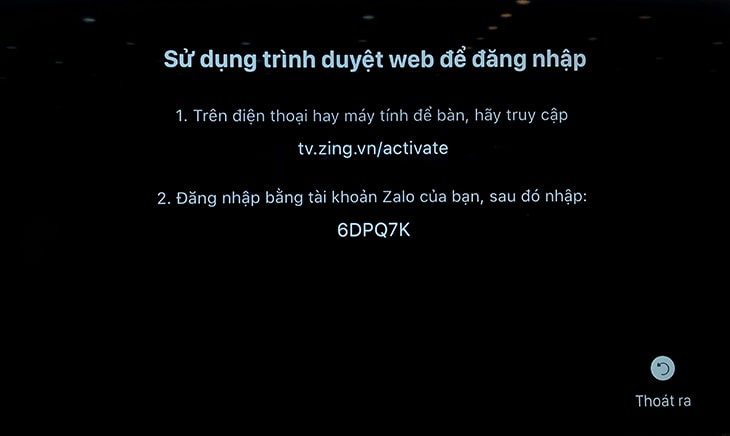 Cách sử dụng ứng dụng Zing TV trên Smart tivi LG 18 Bước 2: Xuất hiện hướng dẫn cách đăng nhập.