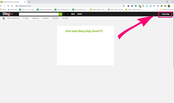Cách sử dụng ứng dụng Zing TV trên Smart tivi LG 19 Bước 3: Truy cập đường link: https://tv.zing.vn/activate và chọn "Đăng nhập".