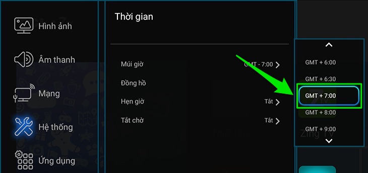 Bước 3: Chọn múi giờ là GMT  7:00.