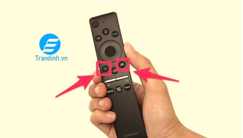 bạn chỉ cần giữ đồng thời 2 nút “Back” và nút “Play” trên remote như hình dưới và chờ vài giây để tivi nhận tín hiệu kết nối