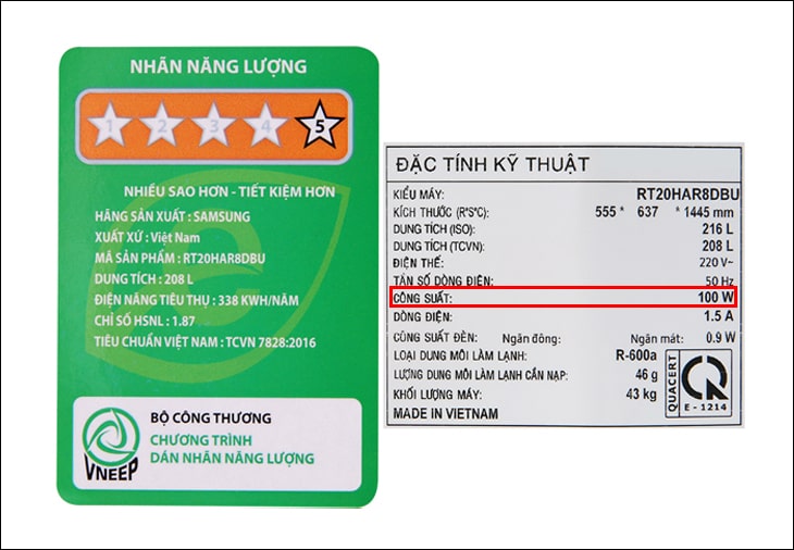 2. Công thức tính công suất tiêu thụ điện năng trên tủ lạnh