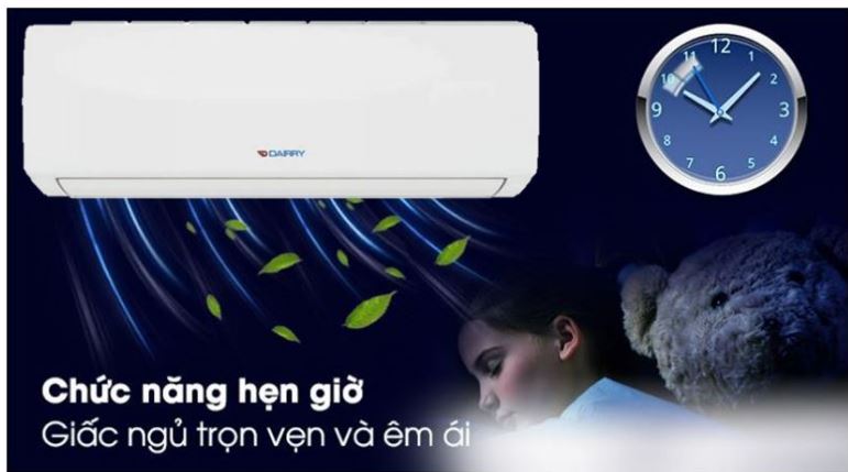 Điều hòa Dairry DR12-KH 12000BTU 2 chiều 9 9. Máy lạnh Dairy thế hệ mới sở hữu tính năng hẹn giờ tắt vào ban đêm cho giấc ngủ ngon