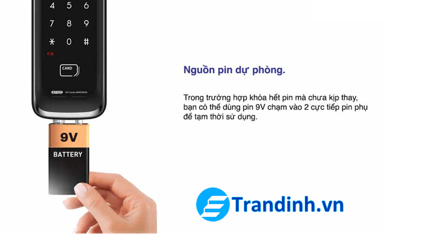 Hướng Dẫn | Đăng ký dấu vân tay và sử dụng khóa cửa thông minh 5 Sử dụng pin dự phòng