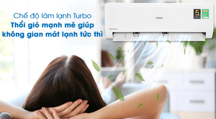 5. Điều hòa 18000BTU AQUA AQA-KCR18NQ-S | Tính năng làm lạnh nhanh Turbo