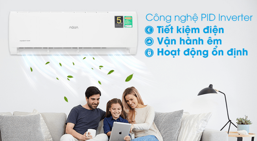 Điều hoà Aqua inverter 9000BTU 1 chiều AQA-KCRV10TK 8 4. Công nghệ PID Inverter trên điều hoà Aqua KCRV10TK giúp tiết kiệm điện lên đến 63%