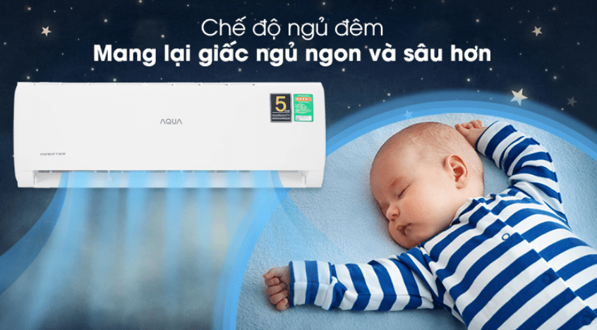 Điều hoà Aqua inverter 9000BTU 1 chiều AQA-KCRV10TK 10 6. Chế độ ngủ đêm trên máy lạnh Aqua 1 chiều AQA-KCRV10TK 9000btu mang lại giấc ngủ ngon và sâu giấc