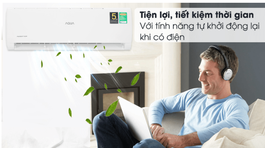 Điều hoà Aqua inverter 9000BTU 1 chiều AQA-KCRV10TK 11 7. Tính năng tự khởi động lại khi có điện tiện lợi, máy ghi nhớ chương trình trước đó