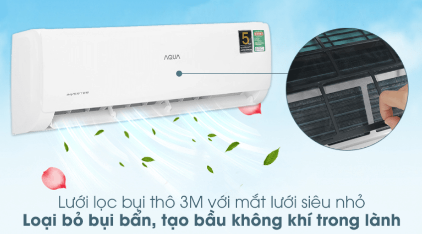 Điều hoà Aqua inverter 9000BTU 1 chiều AQA-KCRV10TK 12 9. Lưới lọc bụi 3M thông minh trên điều hoà Aqua inverter AQA-KCRV10TK